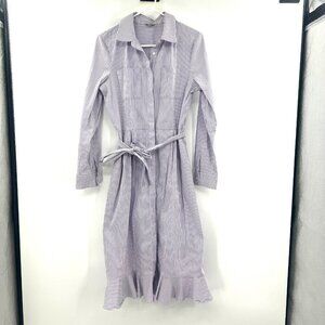 Cremieux Purple White Striped Midi Shirt Dress Women's Size 10